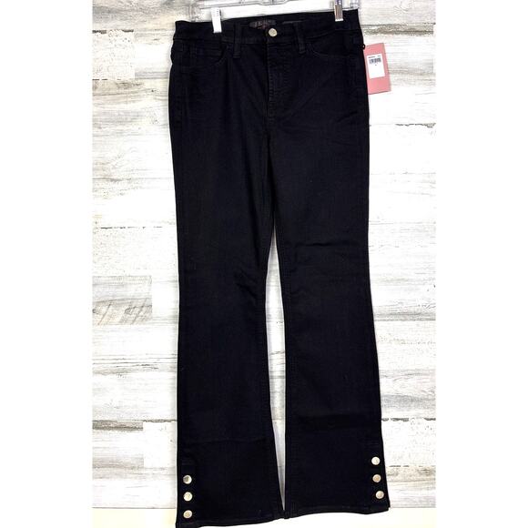 7 For All Mankind Women’s 6 Black Slim Zip Bootcut Button Hem Denim Jeans NEW - Picture 1 of 5